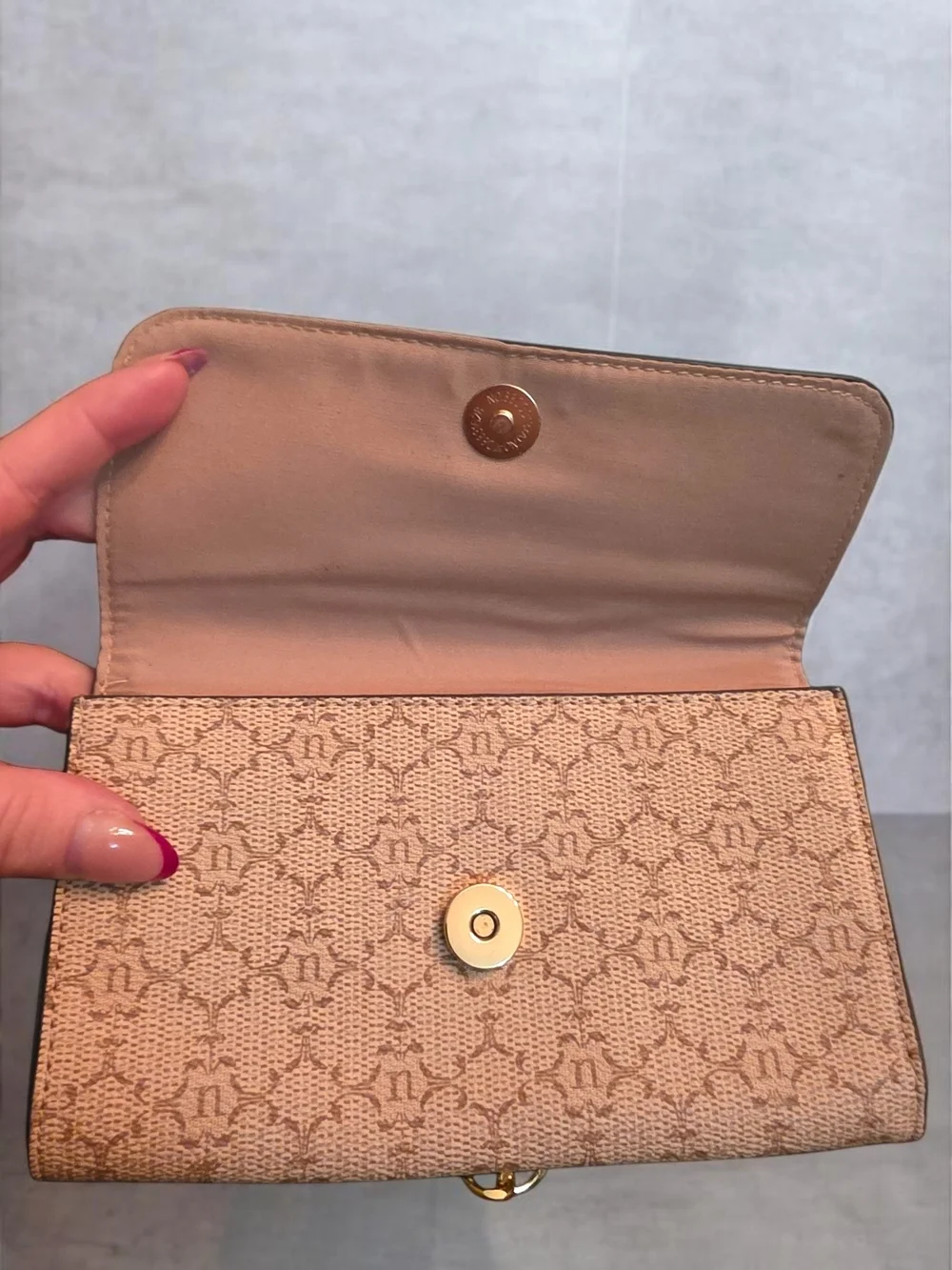 Nanette Lepore Blush Pink Monogram Chain Wallet Clutch Crossbody Envelope Bag